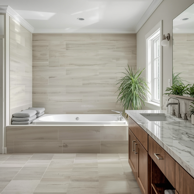 Acik-renk-buyuk-fayansli-banyo1 Küçük Banyolar İçin 10 Akıllı Dekorasyon Fikri (Alanı 2 Kat Büyük Gösterin)