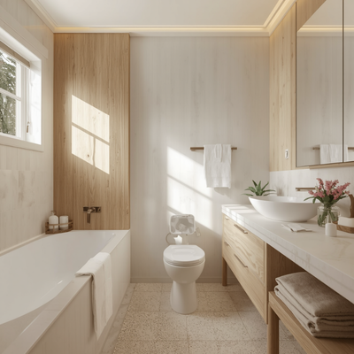 Acik-renkli-kucuk-banyo Küçük Banyolar İçin 10 Akıllı Dekorasyon Fikri (Alanı 2 Kat Büyük Gösterin)