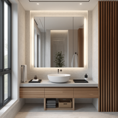 Buyuk-aynali-kucuk-banyo Küçük Banyolar İçin 10 Akıllı Dekorasyon Fikri (Alanı 2 Kat Büyük Gösterin)