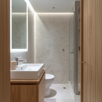 LED-aydinlatmali-kucuk-banyo1 Küçük Banyolar İçin 10 Akıllı Dekorasyon Fikri (Alanı 2 Kat Büyük Gösterin)