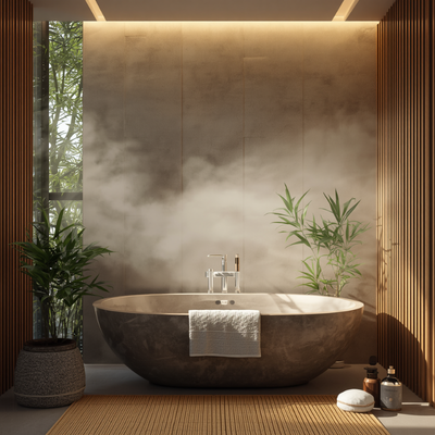 dogal-banyo-dekorasyonu-ahsap-tas-spa-tarzi1 2026 Banyo Dekorasyon Trendleri: Modern, Minimal ve Fonksiyonel Tasarımlar