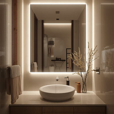 led-ayna-banyo-aydinlatma-modern-dekorasyon 2026 Banyo Dekorasyon Trendleri: Modern, Minimal ve Fonksiyonel Tasarımlar